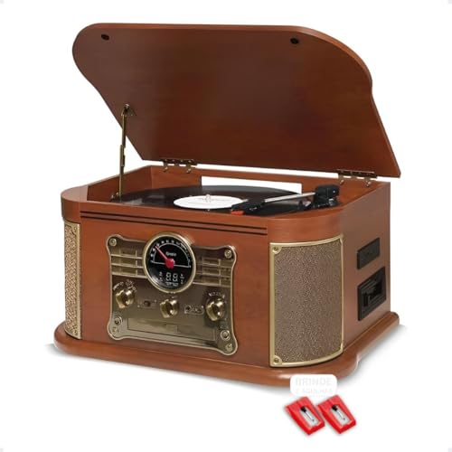 Vitrola Retro Toca Discos Vinil 7 Fun&ccedil;&otilde;es +02 Agulhas Rubi