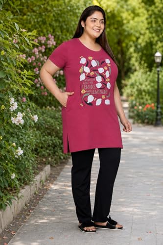 Image of In Love Women's Printed Cotton Plus Size Longline T-Shirt with Pockets | Cotton fabric - soft longline T-shirt with easy plus-size fit