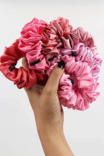 Image of Premium Satin Scrunchies for Women | Hair Bands, Ponytail Holders & Rubber Bands | Fluffy, No-Damage Hair Ties | Girls Hair Accessories | Medium Size | Pack of 6