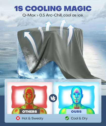 Ice Cooling Pillowcase for Hot Sleepers, Instantly Cool, Stays Cold All Night, Softer Than Silk Pillow Cases, Pillow Covers with Invisible Zipper, Gift for Men & Women - Queen Size, Dark Gray (1 Pack)