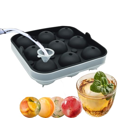 Silicone Ice Ball Maker Mould Round Ice Cube Moulds with Lid Ice Cube Balls -5cm Ball Ice Cube Great for Jelly Milk Juice Chocolate or Cocktails Whiskey & Plastic Funnel (9)