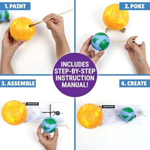 Image of Kalakaram DIY Earth-Sun-Moon Model Kit | 3D Informative 3-in-1 Space Toy for Kids | DIY STEM Educational & Science Toy | Paint & Learning Craft Activity Set | Birthday Gift for Boys & Girls Ages 7+