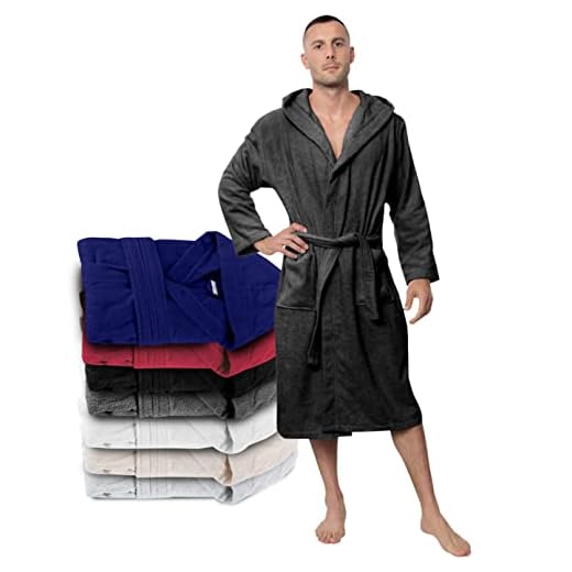 Twinzen Peignoir de Bain Homme - M - Gris - 100% Coton avec Capuche - Certifié OEKO-TEX® - Robe de Chambre Eponge 2 Poches, Ceinture - Doux, Absorbant et Confort