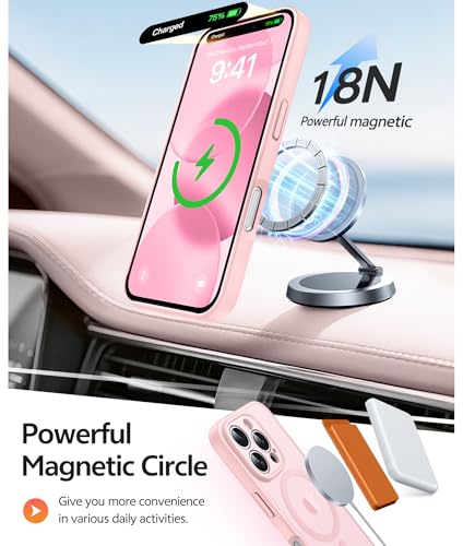 Image of FNTCASE for iPhone 16 Pro Max Case: [Compatible with Magsafe] Translucent Matte Cases with [Full Camera Protection] [Screen Protector] Military Grade Shockproof Protective Phone Cover - Light Pink