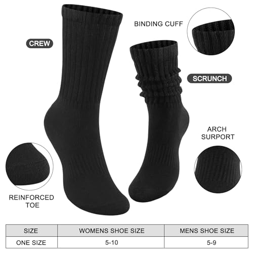 Women's Scrunch Crew Socks Retro 3-Pack Solid Boot Calf Pilates Sock Ribbed Cozy Slouchy Socks for Women(5-11)2