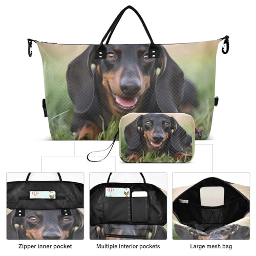 Large Travel Duffel Bag, Sitting Dachshund Sports Tote Gym Bag, Shoulder Weekender Overnight Bag for Women Men, Carry On Luggage with Toiletry Bags2