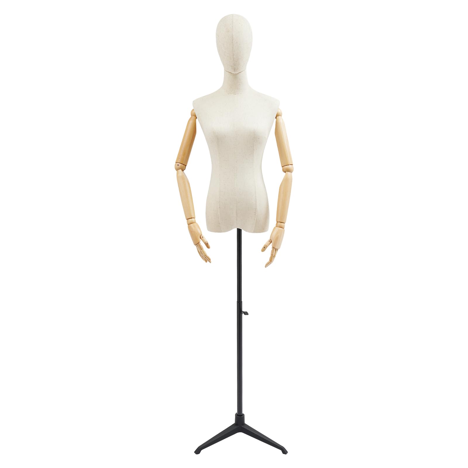 Schaufensterpuppe mit rotierende Kopf und Flexible Arme Damenbüste Mannequin Kleiderpuppe Verstellbarer Höhe Schneiderbüste kleiderpuppe Kleiderständer 86cm x 64cm x 84cm(BxWxH) (Schwarz, eine Größe)