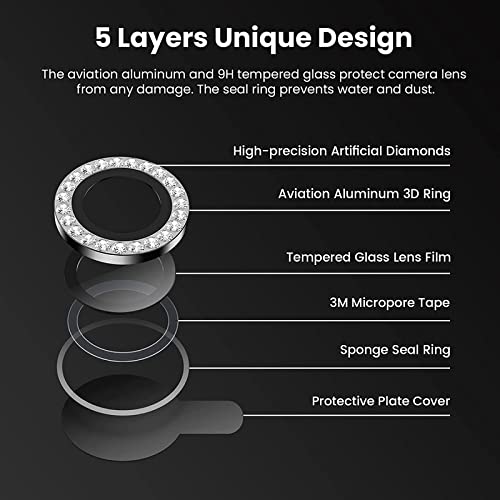 Image of Camera Lens Protector for iPhone 14 Pro /14 Pro Max Camera Lens Protector Tempered Glass Screen Protector, Anti-Scratch Aluminum Alloy 3D Lens Ring Cover (3 Pack, Black Diamond)