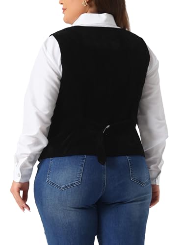Agnes Orinda Plus Size Vests for Women Waistcoat Steampunk Velvet Sleeveless Button Down V Neck Suit Vests4