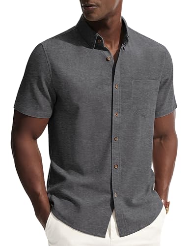 PJ PAUL JONES Camisas de lino para hombre de manga corta, camisa ligera de verano, Negro, XL