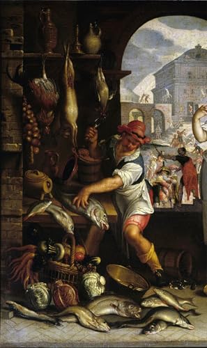Détail de la scène de cuisine Joachim Wtewael affiche poster art classique salon 60x90