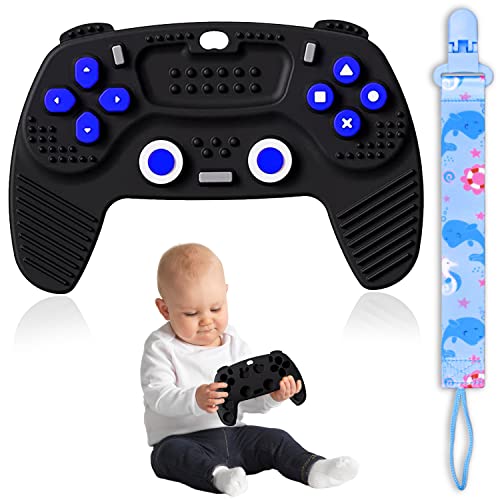 Gamepad Teething Toys, Game Teether, Baby Game Controller Teether, Baby Teether Toy, Baby Teething Toy, Infant Teething Toys, Teething Toys for Baby 3-6 Months, 6-12 Month (Black Gamepad)