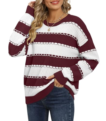 DB MOON Women Striped Sweater 2024 Crewneck Pullover Long Sleeve Cute Tops2