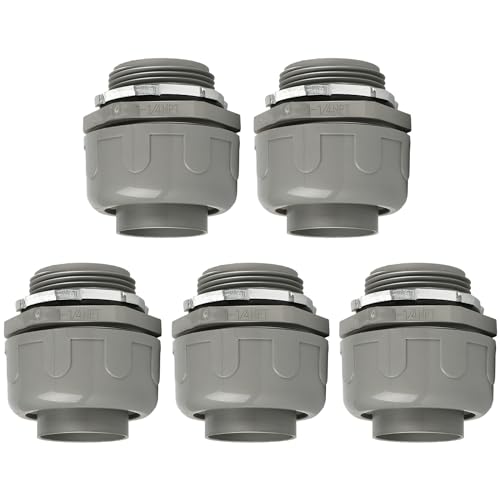 HDHAODA Conduit Connectors, 1-1/4 Inch Liquid Tight Connector NPT Non-Metallic for PVC Electrical Flexible Conduit Fittings, 180 Degree Straight, UL Listed for Home Outdoor Tubes Tools, Grey (5-Pack)