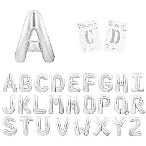 SWEET PARTY 【 シルバーSサイズ 16インチ 約40cm 空気入れストロー&説明書付 】文字 アルファベット 風船 バルーン パーティー 1歳 2歳 飾り付け 記念日 誕生日 結婚式 100日祝い 飾り バースデー (シルバー 文字J)