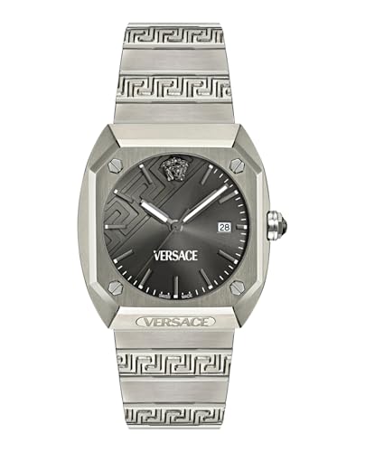 Versace Antares Collection Luxury Mens Watch Timepieces with a Grey Bracelet and Dial Featuring a Titanium Case