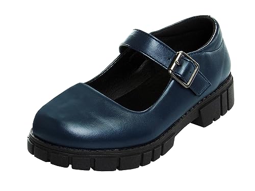 French Toast Girls Round Toe Ankle Strap Maryjane School Shoes - Mary Jane Chunky Platform Oxford Dress Shoe Pumps - Black/Navy/Brown (Size 12-5 Little Kid/Big Kid)