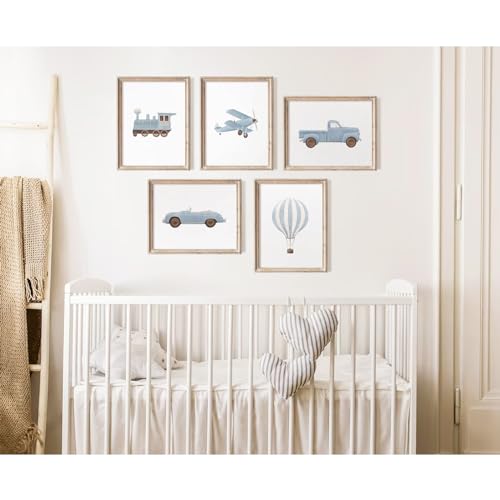 Tanmart BLUE VINTAGE TRAVEL PRINTS - E Blue Car Wall Art Decor Boys Room Canvas Poster Vintage Train Transportation Wall Art Watercolor Toddler Art Prints Blue Car Pictures Painting thumb #5