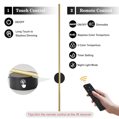 Image of Battery Operated Modern Wall Sconce Set of Two,Rechargeable Wireless Wall Lights with Remote Control,Dimmable,3 CCT,Cordless Lighting Fixtures for Bedroom,Living Room,Hallway,39.3 Inch,Black Gold