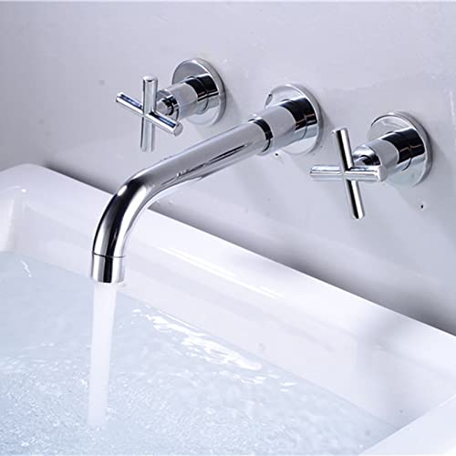 Robinet mural de salle de bain chromé avec bec pivotant à 360 et mitigeur C-Split