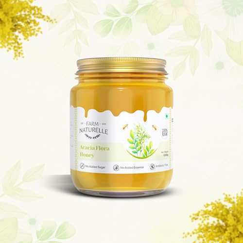 Image of Farm Naturelle Acacia Flora Wild Honey 300g |100% Pure Honey | Raw & Unfiltered|Unprocessed|Lab Tested Honey In Glass Jar with Engraved Virgin Wooden Spoon