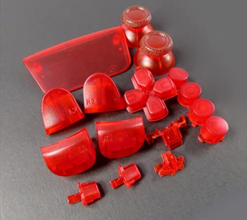 Devine Customz PS5 Next Gen Controller Chrome & Plain Full Buttons Set D-Pad Trigger R1, R2, L1, L2 Share Options Face Buttons for PS5 Controller, Full Set Touch Pad Repair Kits (Clear Red)