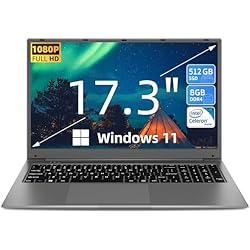 SGIN 17 Pulgadas Ordenador Portátil 8GB RAM 512GB SSD PC Portátil, Procesador Celeron Dual-Core Up to 2.8Ghz, FHD 2.4/5.0G WiFi, Bluetooth 4.2, Admite Memoria Extensible 512GB TF