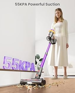 Cordless Vacuum Cleaner, 650W 55KPA 70 Mins Vacuum Cleaners for Home, Self-Standing Cordless Vacuum with Charging Dock Station, LED Display, Upgraded Anti-Tangle Stick Vacuum for Pet Hair/Carpet/Floor