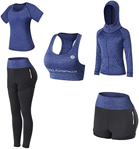 JULY'S SONG Yoga Kleidung Anzug 5er-Set, Trainingsanzug Damen, Sportbekleidung Set für Laufbekleidung, Gym, Fitness, Sport Outfit