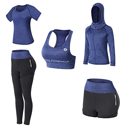 Ensemble de sport pour femme anti-transpiration vêtement de fitness 5 pièces running