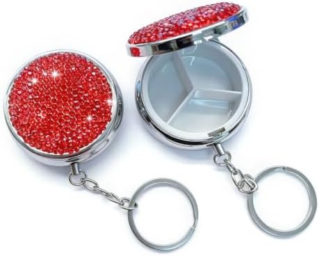 Fashionable Rhinestones Portable Tablet Box Keychain Portable Tablet Dispenser Box Keyring For Daily Items Storage(Red) image 5