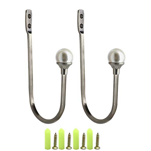 CCUCKY 2 Pezzi Tieback per Tende, Ganci per Tende Pearl U Style, Robusti Ganci per Tende, Argento