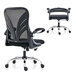 HOLLUDLE Ergonomic Office Chair with Foldable Backrest, Computer Desk Chair with Flip-up Armrests, Mesh Lumbar Support and Tilt Function Big and Tall Office Chair, Black
