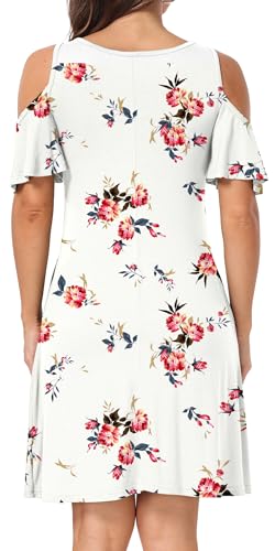 Image of Short /Long Sleeve Women's Cold Shoulder Dress with Pockets Casual Swing T-Shirt Dresses