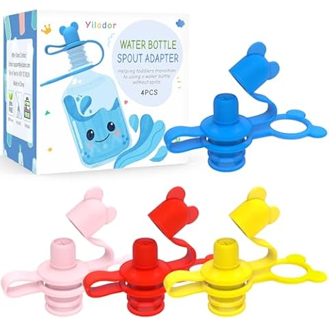 Silicone Water Bottle Cap for Toddlers, 28mm No Spill Bottle Top Spout Replacement, Kids Travel Essentials - Help Toddler Baby Transition Bottles, BPA Free, Leakproof, Reusable, 4 Pack (Red) Cover