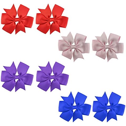 8pcs Baby Hair Clips, 4 Colors Mini Hair Bow Clips, 3 inch Craft Ribbon Bows for Girls Toddlers Kids Cover