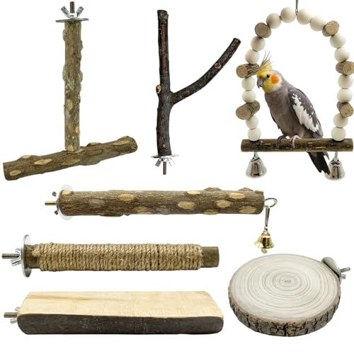 7Pcs Natural Wooden Bird Perch Set