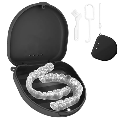Simsky Tandbeugeldoos, tandrail-box met siliconen armband en ventilatie, retainer case met verwijderingsgereedschap en reinigingsborstel (zwart) - dagelijks gebruik voor beugels/prothesen