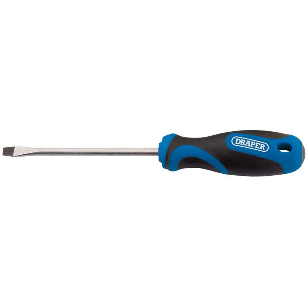 Draper 48922 Plain Slot Screwdriver with Soft Grip Handle, 5.0mm x 100mm, Blue
