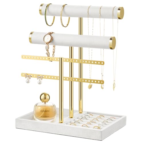 Image of Jewelry Organizer Stand for Necklaces, Bracelets, Earrings, Rings, White | 3 Tier Velvet Bracelet Holder Display | Jewelry Organizers and Storage | Jewelry Tree | Jewelry Towers