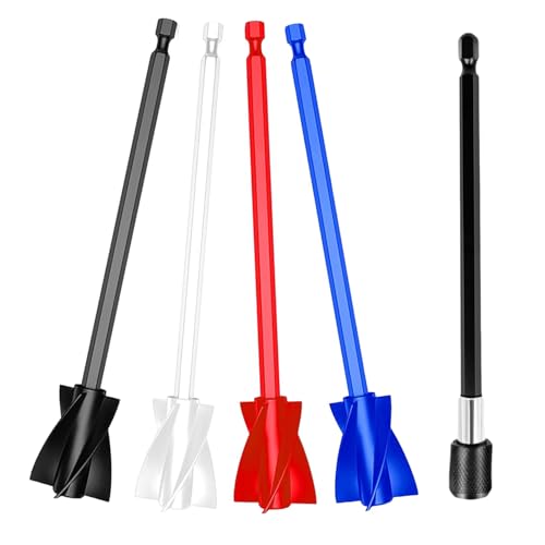 5 Pcs Paint Mixer for Drill - 4 Pcs Paint Mixing Paddles with 1pc 15cm Extension Rod-Efficient Paint Stirrer Attachment for Mixing Paints Stains & Liquids - Durable and Easy to Use