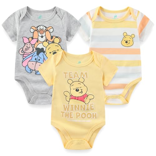 Image of Disney Baby Toy Story Mickey Mouse Cars Winnie the Pooh Boys 3 Pack Bodysuit Creeper for Newborn and Infant