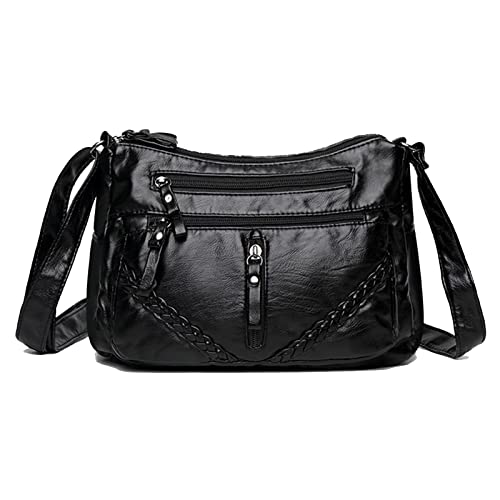 Vohoney Crossbody Shoulder Bag for Women Multi Pocket Messenger Bag Soft PU Leather Cross-Body Handbags for Ladies (Women Shoulder Bag for Black)