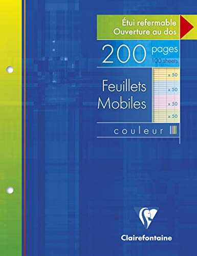 Clairefontaine 13511C Un Étui de Feuillets Mobiles Perforés 4 Couleurs - 17x22 cm - 200 Pages...