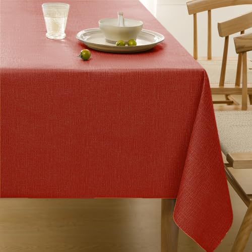 Romanstile テーブルクロス クリスマス 赤 レッド おしゃれ ビニール 撥水 厚手 長方形 140×220cm PVC 防水 防油 汚れ防止 麻布風 テーブルカバー table cloth 桌布 カット可能 長さ調節可 お手入れ簡単 耐久 耐熱 パーティー お正月 誕生日 ディナー 食卓 装飾 北欧 ダイニング キッチン レストラン
