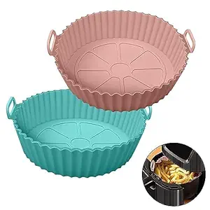 Air Fryer Silicone Liners - Reusable Non-Stick Air Fryer Silicone Pot Liner Compatible with Air Fryer Basket Accessories, Fit 3-6 Qt Multicolor (Pack 2)
