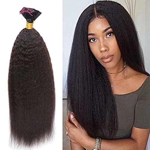 Kinky Straight Braiding Human Hair Bulk Brazilian Remy Hair Weaving Bundles No Weft Micro Braiding Coarse Italian Yaki Bulk Hair Extension 1Bundle/100g (26inch 1Pcs 100grams, #Natural Black)