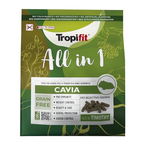 Tropifit All in 1 Cavia 500g - Futter für Meerschweinchen – extrudiertes Alleinfutter Getreidefrei, Ballaststoffreich – Mit Wiesengras, Kräutern & Ringelblumenblüten