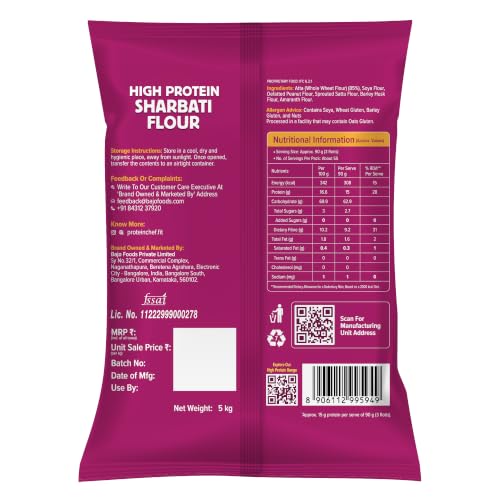 Image of Protein Chef High Protein Sharbati Atta 5 KG, 5g Protein Per Roti, High Fiber Soft Rotis, Premium Multigrain Atta Made with MP Whole Wheat, Jowar, Ragi Flour & Multi Millet Atta
