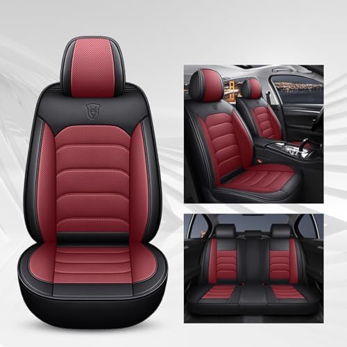 Qihtldsy Car Seat Covers Full Set, Universal Breathable Leather Automotive Seat Covers for Mazda CX-5 2025 Vehicles, Waterproof and Non-Slip 5 Seats Car Seat Cushion (Black/Red) - 2